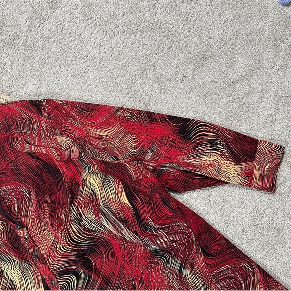 Catherines Collared Button-Up Top Blouse Asymmetric Artsy Boho Red Plus Size 3X - Picture 7 of 12